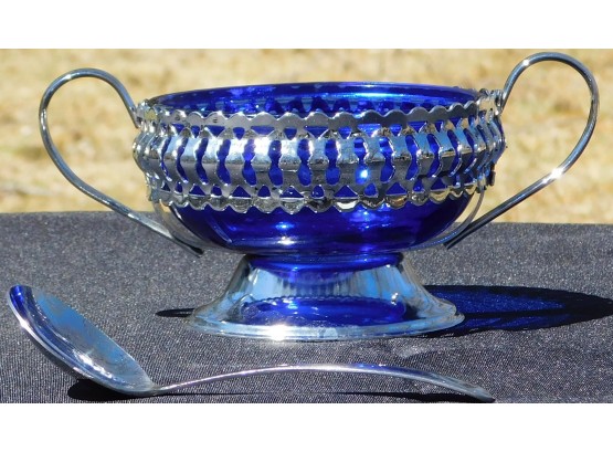 Cobalt Blue Sugar Dish With Stainless Steel Spoon