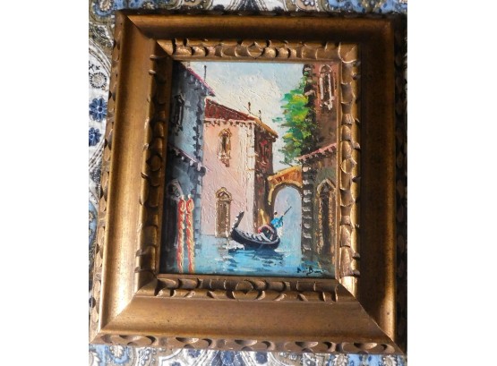 Vintage Gondola Scenic Signed Painting In Italy Ornate Framed