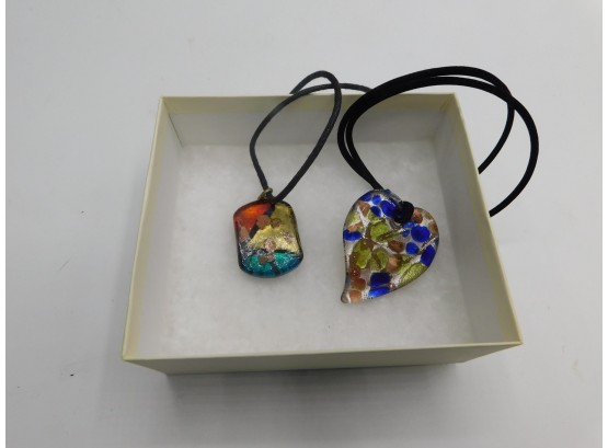 Set Of Two Glass Pendant Necklaces