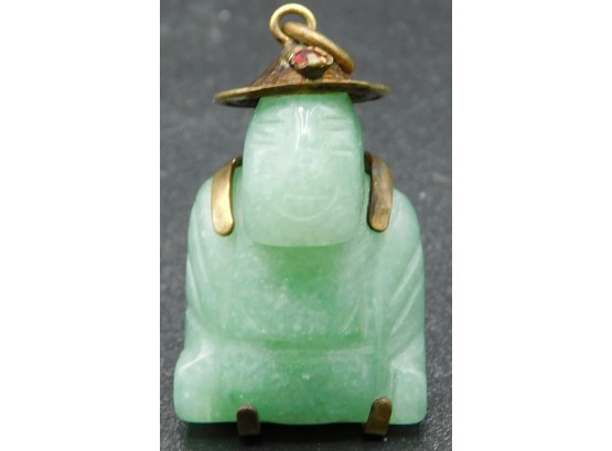 Vintage Gold Plated Green Jade Buddha With Hat