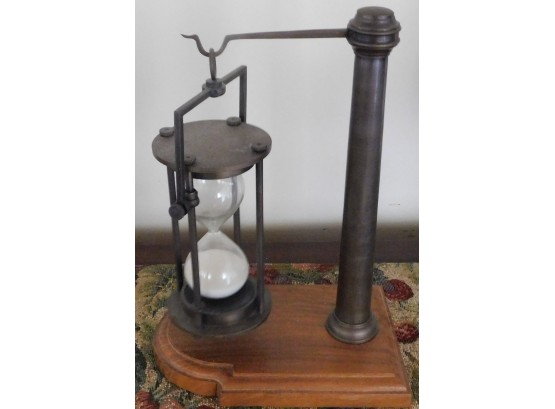 Antique Finish Brass Sand Timer Vintage Hanging Hourglass With Wooden Base