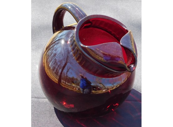 Ruby Red Glass Drink Pitcher