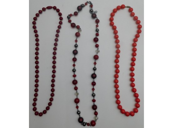 Set Of Three Red Beaded Necklaces