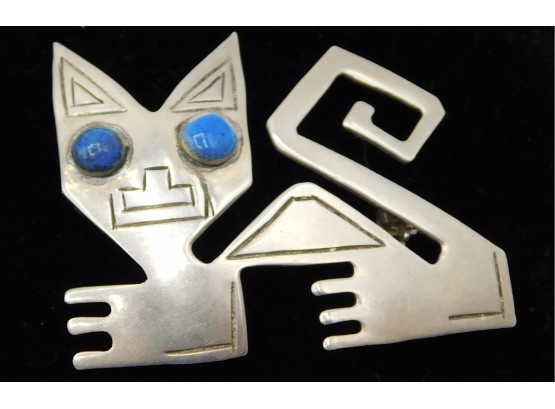Sterling Silver Cat Brooch Pin Made In Peru