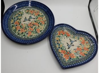 Unikrat Polish Pottery Heart Plate & Dish