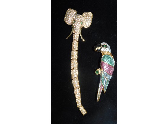 Cubic Zirconia Elephant Pin With CZ Parrot Pin
