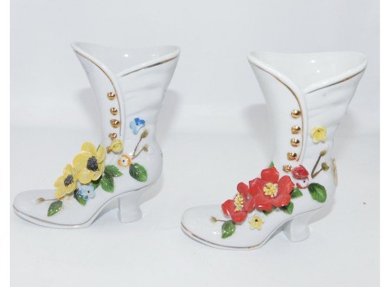 Pair Of Royal Crown Porcelain Boots With Flowers