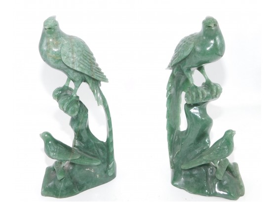Lovely Pair Of Jade Style Bird Figurines