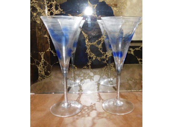 Pair Of Champagne Glasses With Blue Pattern