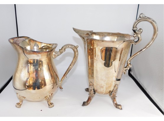 Vintage Pair Of Silver Plate Footed Pitchers