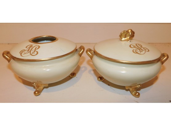 Vintage Pair Of GOA Porcelain Bowls With Gold Accents Made In France