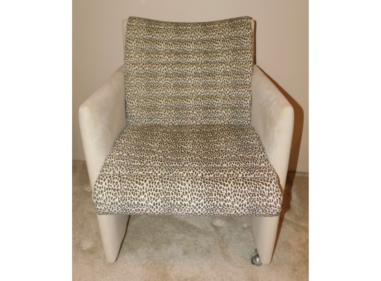 Stylish Arm Chair With Cheetah Print And Beige Suede With Wheels