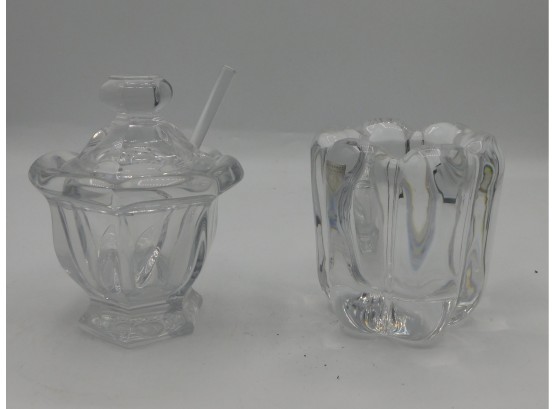 Orrefors Crystal Creamer And Sugar Bowl With Lid And Spoon