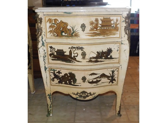 Lovely Antique Oriental Marble Top Night Stand With 3 Drawers