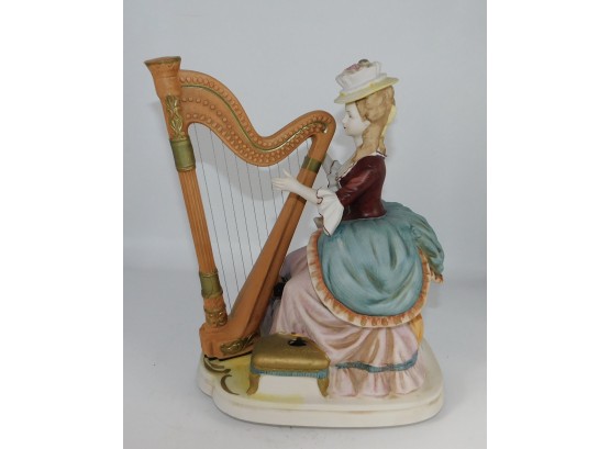 Vintage Melody In Motion Women With Harp Hand Made And Hand Painted