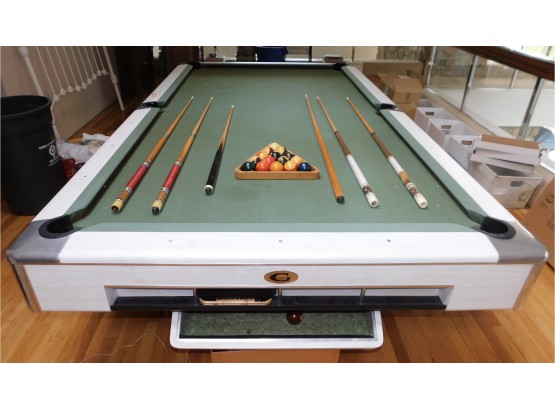 Gandy 8 Foot Pro Pool Table With White Finish 3 Piece Slate Top With Accessories