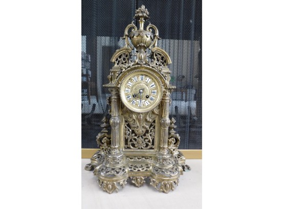Antique Ornate Gilt Bronze And Brass Mantle Clock
