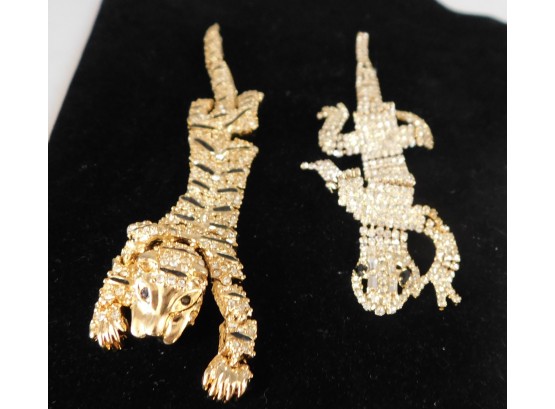 Stylish Cubic Zirconia Lizard And Tiger Pins