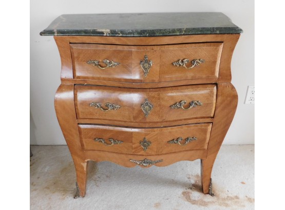 Vintage French Louis XV Marble Top Bombe Chest With 3 Drawers Stylish Brass Drawer Pulls