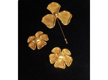 3-piece Gold Tone Flower Pin Set