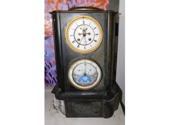 Antique Perpetual French Slate Mantel Clock With Key