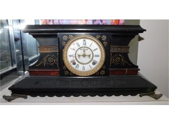Antique Ansonia Iron Mantel Clock With Brass Claw Feet