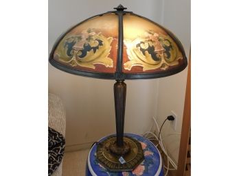Lovely Vintage Reverse Hand Painted Table Lamp