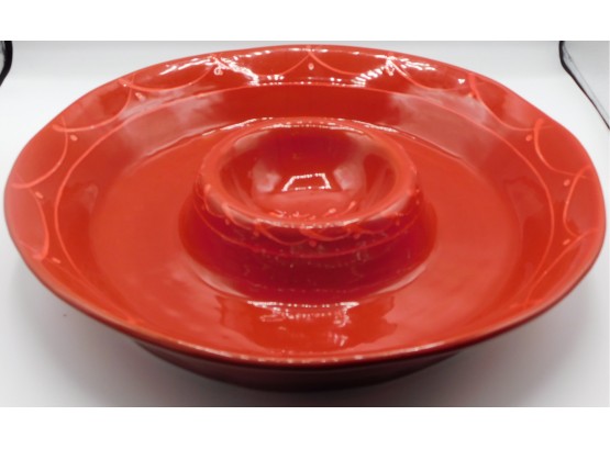 Crate And Barrel Chips And Salsa Dish - Red