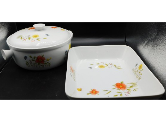 Andrea Cookware - Country Flowers Set Of Oven Tray And Dish With Lid