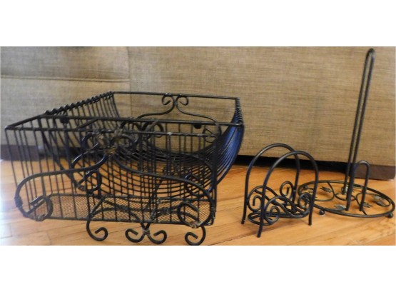 Wrought Iron Kitchen Set With Dish Rack, Napkin Holder, And Paper Towel Holder