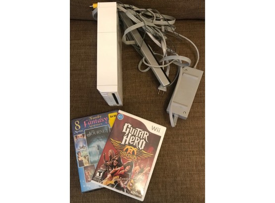Wii Game Console With Guitar Hero Game Disk