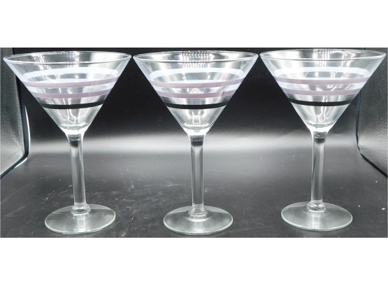Set Of 3 Decorative Striped Martini Glasses