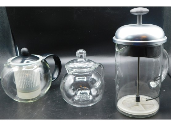 Lot Of 2 Coffee Press's And Glass Teapot