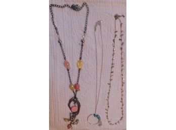 Lot Of Costume Jewelry - Beaded Necklace, Chain With Charm, And Leaf Necklace