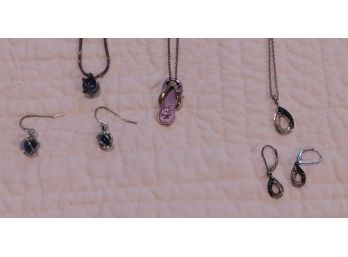 Lot Of Costume Jewelry - 1 Flipflop Necklace, 2 Pairs Of Earrings With Matching Necklaces