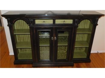 Custom David Lee Entertainment Center With Glass Doors And Green Inlay