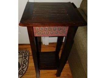 Tall Wooden End Table With Drawer