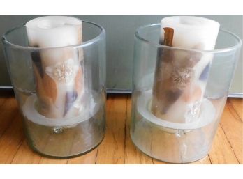 Pair Of Pottery Barn Glass Candle Holders With Candles