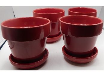 Set Of 4 Red Planter Pots