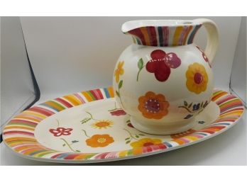 Floral Pattern Pitcher And Platter Set