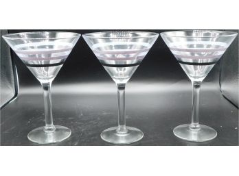 Set Of 3 Decorative Striped Martini Glasses