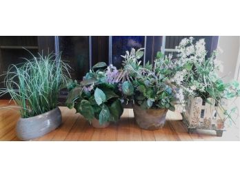 Lot Of 4 Assorted Faux Potted Plants