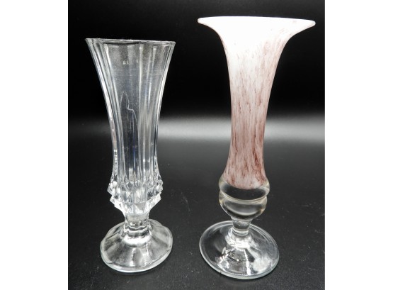 Lovely Set Of 2 Glass Bud Vases