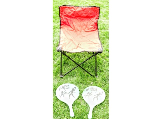 Folding Outdoor Chair & Set Of Beach Ball Paddles