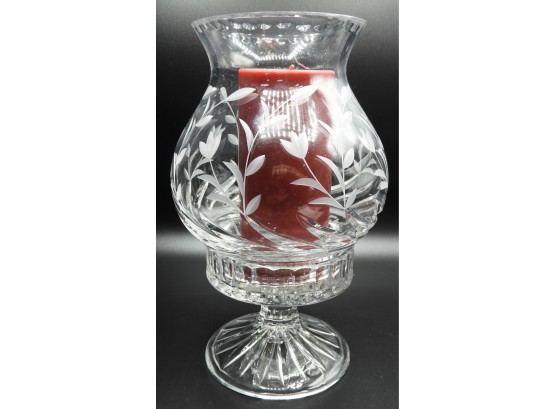 Cut-Glass 2 Piece Hurricane Lamp Candle Holder & Candle