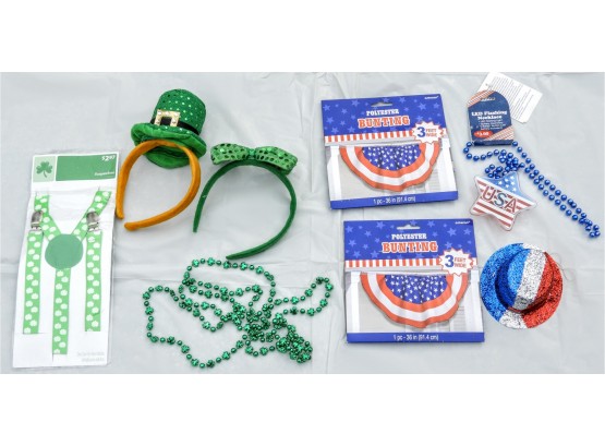 Assorted St. Patrick's Day & 4th Of July Decorations, 9-Pieces