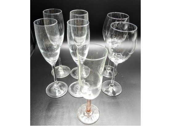 Assortment Of 7 Champagne & Wine Glasses