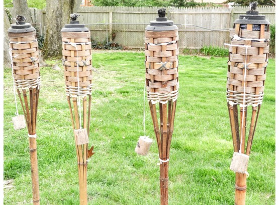 Set Of 4 Authentic Tiki Bamboo Torches