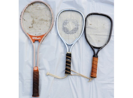 3 Assorted Tennis & Racketball Racquets, Spalding &  Wilson Brands