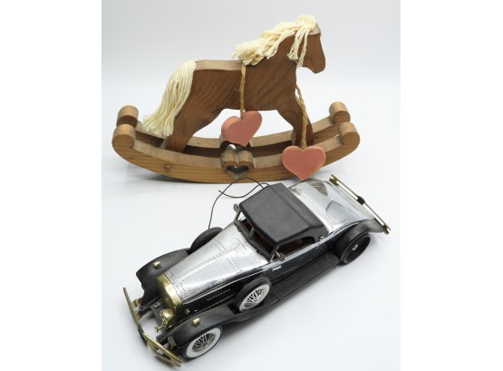 Adorable Wood Rocking Horse And Vintage 1970's Model Car